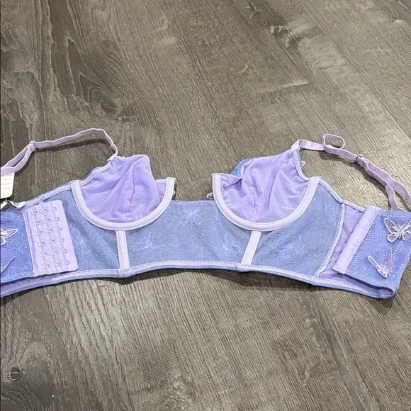 Sparkly Purple Bra Top w/ Pink Butterflies Rave EDM - Picture 4 of 4